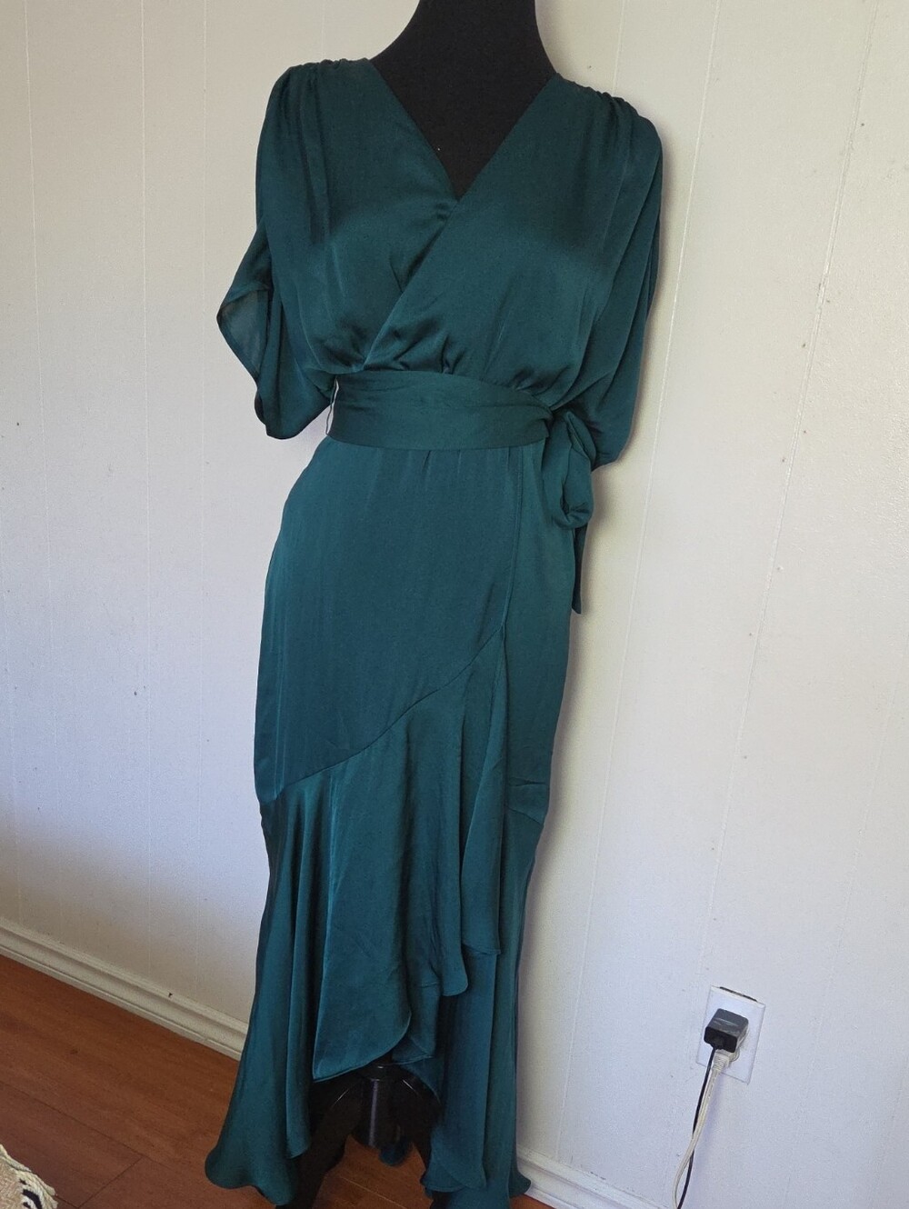 Express Deep Teal Wrap Maxi Dress with Waist Sash